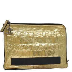 Chanel Clutch Bag Leather Gold CC